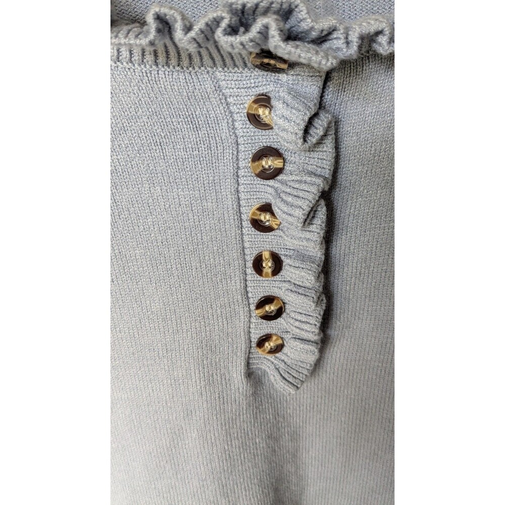 NWT Ruffled Button Henley Style Pullover Sweater Light Blue M - Picture 3 of 7
